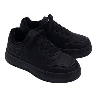 环球加绒全黑板鞋女2025新款冬季百搭保暖二棉鞋休闲运动板鞋子女