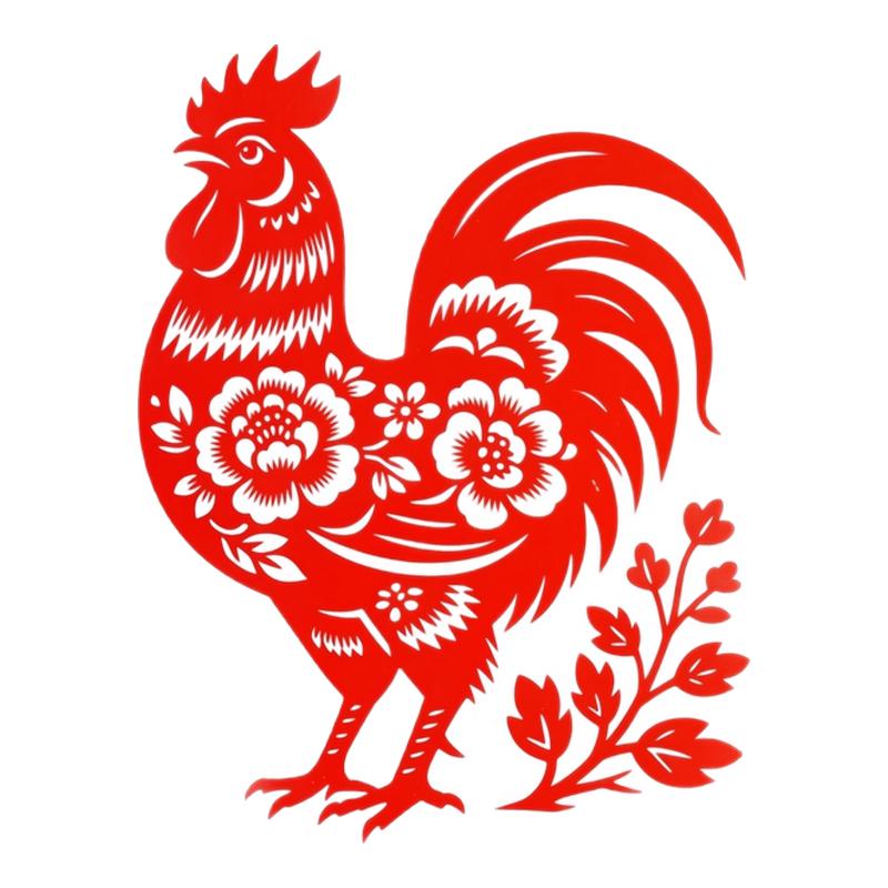 剪纸花卉雄鸡玻璃贴纸防水不留胶入户门新年吉祥复古可移除窗花贴