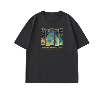 真维斯夏季纯棉黑色男士国风短袖