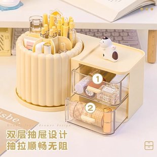 床头柜上放的收纳盒旋转文具收纳盒桌面多功能大容量学生加厚笔筒