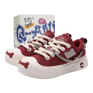 【夏之光同款】奇安达帆布鞋百搭开口笑大头鞋女鞋厚底红色板鞋男