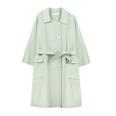 小队女主抹茶牛乳绿色双面尼大衣