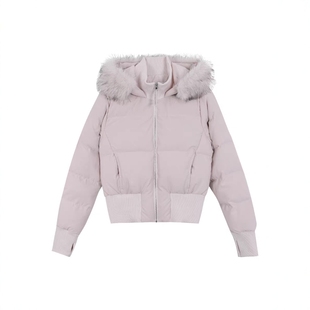 小海鸥收腰短款大毛领冬季新款粉色羽绒棉服女2025冬装棉袄厚外套