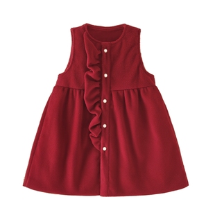 [软糯加绒]女童背心裙秋冬小童连衣裙儿童冬季红色周岁衣服女宝