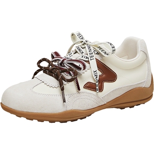 天美意双鞋带复古厚底阿甘德训鞋运动鞋女软底休闲鞋2026春季新款