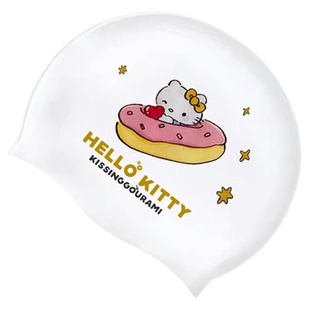 KISSINGGOURAMI硅胶泳帽女防水可爱Kitty印花不勒头舒适游泳帽