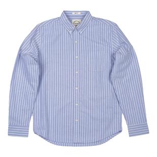 小溪白色纯棉牛津纺衬衫男长袖修身青年条纹休闲余文乐潮流白衬衣