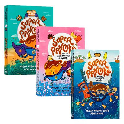 超级煎饼3册 英文原版漫画 Super Pancake and the Mini Muffin Mayhem 桥梁漫画小说 幽默笑话故事书 儿童英雄冒险故事 全彩插图