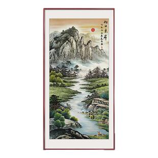 旭日东升新中式玄关画入户正对门寓意好走廊过道源远流长山水画