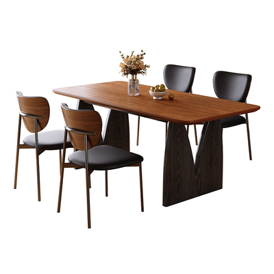 法式中古风实木餐桌长方形岩板桌