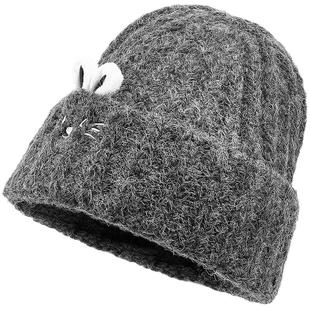 兰诺兔子针织毛线帽女款2025新款冬显脸小适合方圆脸保暖防寒帽子