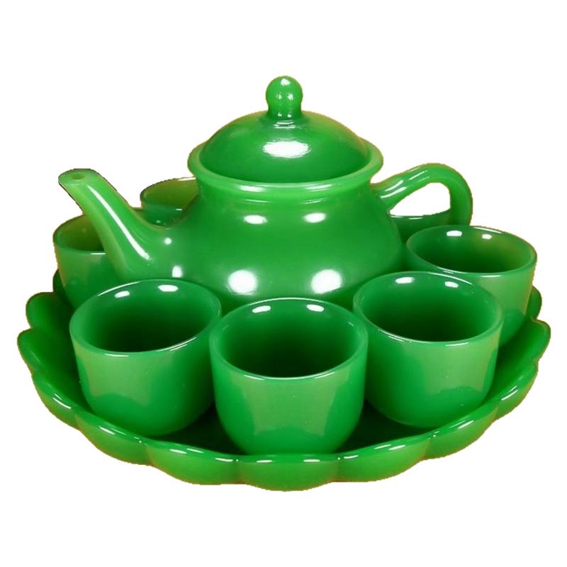 茶具礼品玉石茶壶茶盘茶杯碧绿色