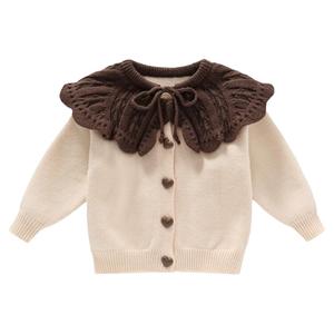 女童毛衣开衫外套小童春秋季新款韩版洋气时髦大翻领针织衫2岁345