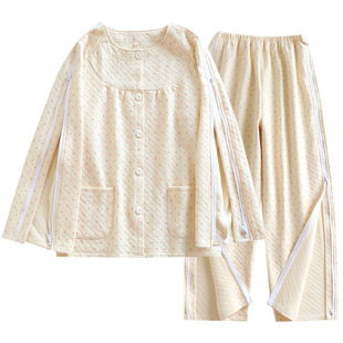 秋冬拉链全开易穿脱护理服骨折病人卧床瘫痪失禁睡衣针灸置管专用