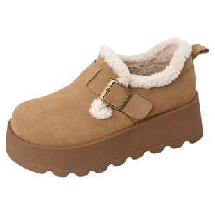 索菲娅加绒勃肯鞋女2026冬季新款魔术贴厚底全包不累脚复古懒人鞋