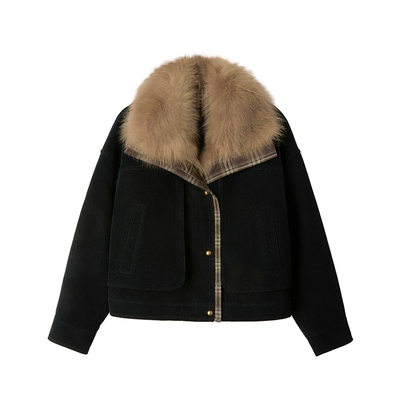 Uena黑色灯芯绒宽松羽绒服