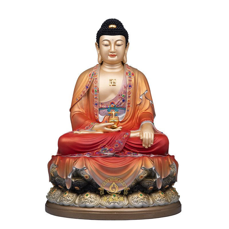 三宝佛像纯铜珐琅彩佛堂供奉摆件