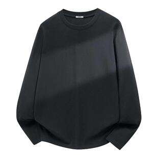 名创优品纯棉打底衫男春季重磅新疆棉t恤正肩内搭深灰色圆领长袖Y