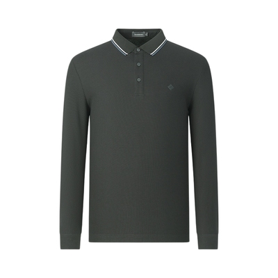 杉杉纯棉透气撞色领长袖polo衫