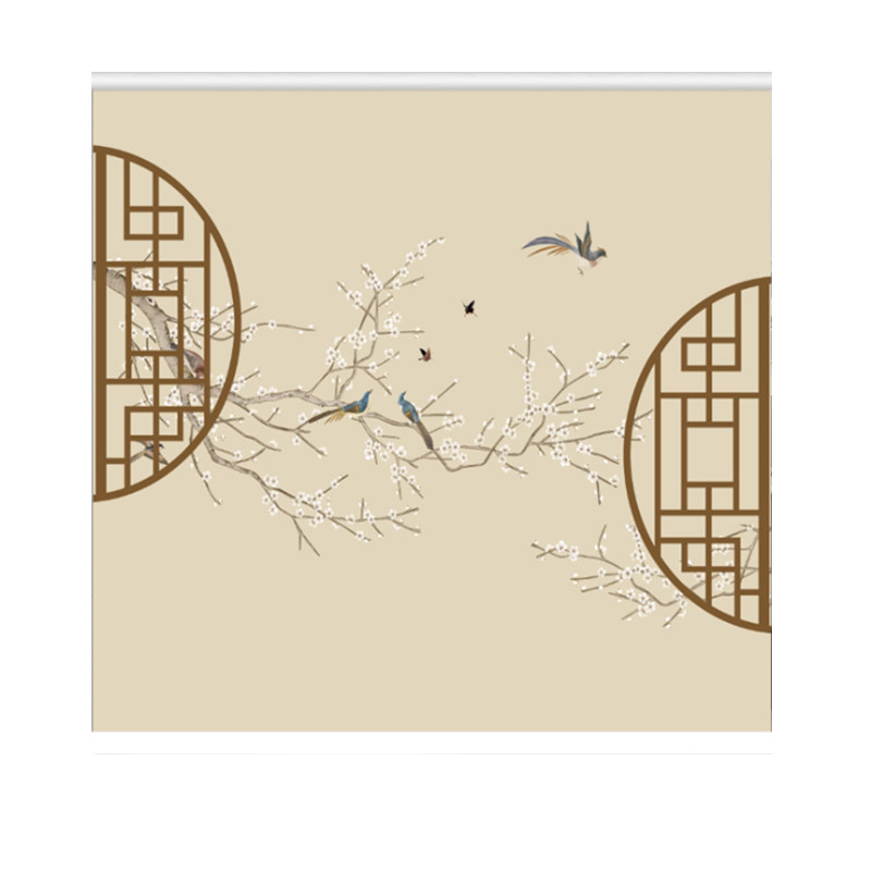 水墨画花鸟复古禅意风升降卷帘