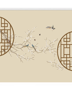 水墨画花鸟复古禅意风升降卷帘
