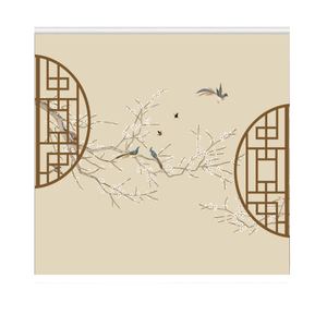 水墨画花鸟复古禅意风升降卷帘