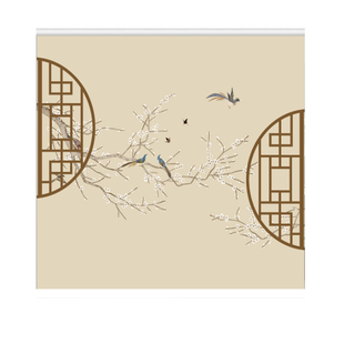 定制复古花鸟中式客厅印花免打孔升降拉帘卷帘窗帘防晒遮阳隔热