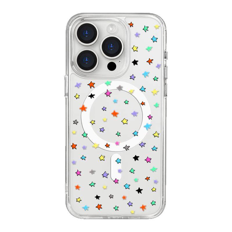 benefit简约满屏彩色星星适用于iphone17promax苹果16PRO黑色透明磁吸手机壳15新款13防摔保护套14情侣12