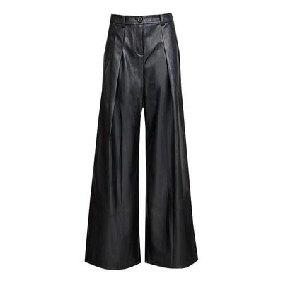 墨蒂珂自然腰长款pu皮直筒休闲裤