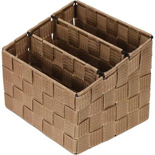 桌面尼龙布艺三格遥控器收纳盒化妆品收纳筐收纳篮分隔筐置物篮