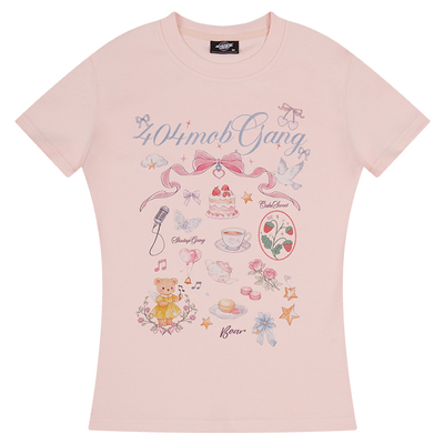 手绘涂鸦正肩Y2K辣妹短袖T恤