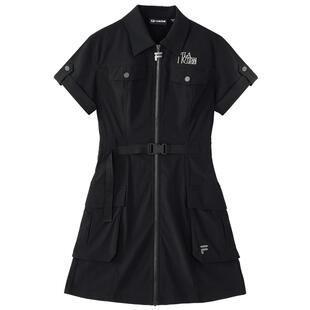 FILA FUSION斐乐官方女装潮牌女子梭织连衣裙时尚休闲工装裙
