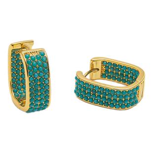 龙丰绿松轩S925银镀18K金个性天然美松小米珠子U方形轻奢女款耳饰