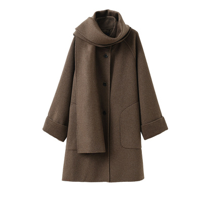 popchrio简约立领羊绒围巾大衣