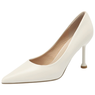 阿么手工女鞋软羊皮黑色高跟鞋通勤尖头白色真皮一脚蹬气质单鞋女