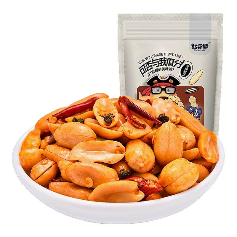 憨豆熊酒友鬼花生袋装下酒菜香辣油炸花生米年货批发零食去皮小吃