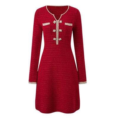 千金miu系穿搭撞色连衣裙