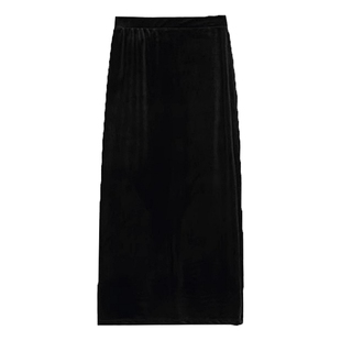 大码金丝绒半身裙女黑色加长包臀裙长裙子微胖开叉一步裙胖mm秋冬