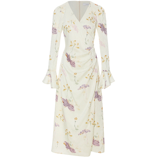 从那以后法式风碎花旗袍裙春收腰长袖连衣裙初春长裙小裙子女春季