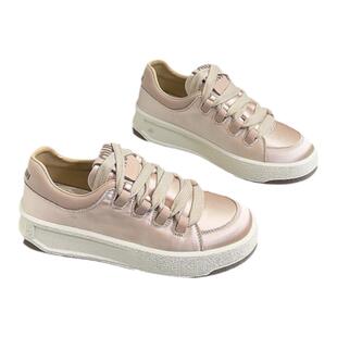 小白鞋春款2026新款ins潮休闲女鞋小个子增高厚底绸缎面粉色板鞋