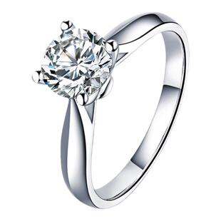 简约四爪莫桑石钻戒纯银镀18K白金AU750戒指女款进口D色仿真钻戒
