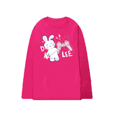 billkong国潮兔子游戏机可爱印花宽松BF风闺蜜装情侣纯棉长袖T恤