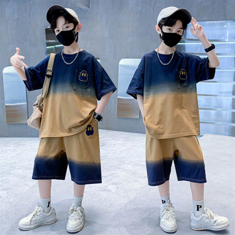 新时街洋版件款潮男装韩2023童童大生套中学儿两气舞童尚装套装夏属于什么档次？