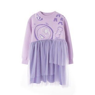 加比瑞童装春秋冬季新品女童公主风甜美保暖毛衣连衣裙中大童裙子