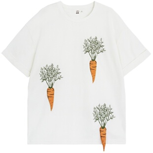 夏田 胡萝卜装饰夏季新款潮流短袖男T恤 山谷少年独立设计师男装