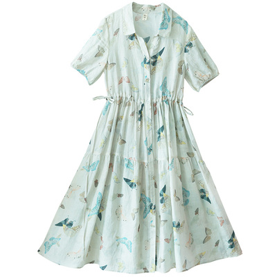 V领系带收腰连衣裙女夏季新款