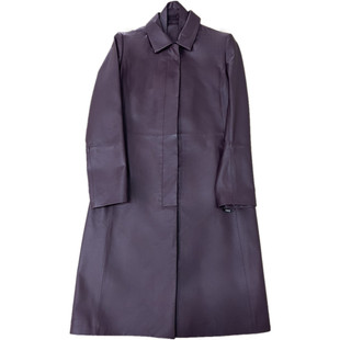 海宁真皮绵羊皮风衣女2026春秋冬新款中长修身显瘦系带皮衣外套女