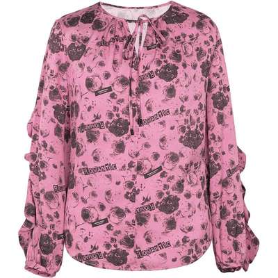 XG雪歌通勤简约碎花长袖衬衫时尚春季新款系带领桑蚕丝休闲上衣女