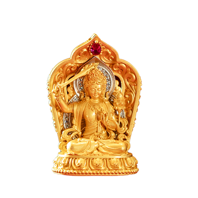 藏式原创s925纯银电镀真金八大守护神生肖本命佛吊坠文殊普贤菩萨