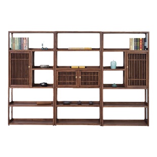 徽州木府老榆木书柜民宿茶楼书架新中式博古架置物架办公室收纳包